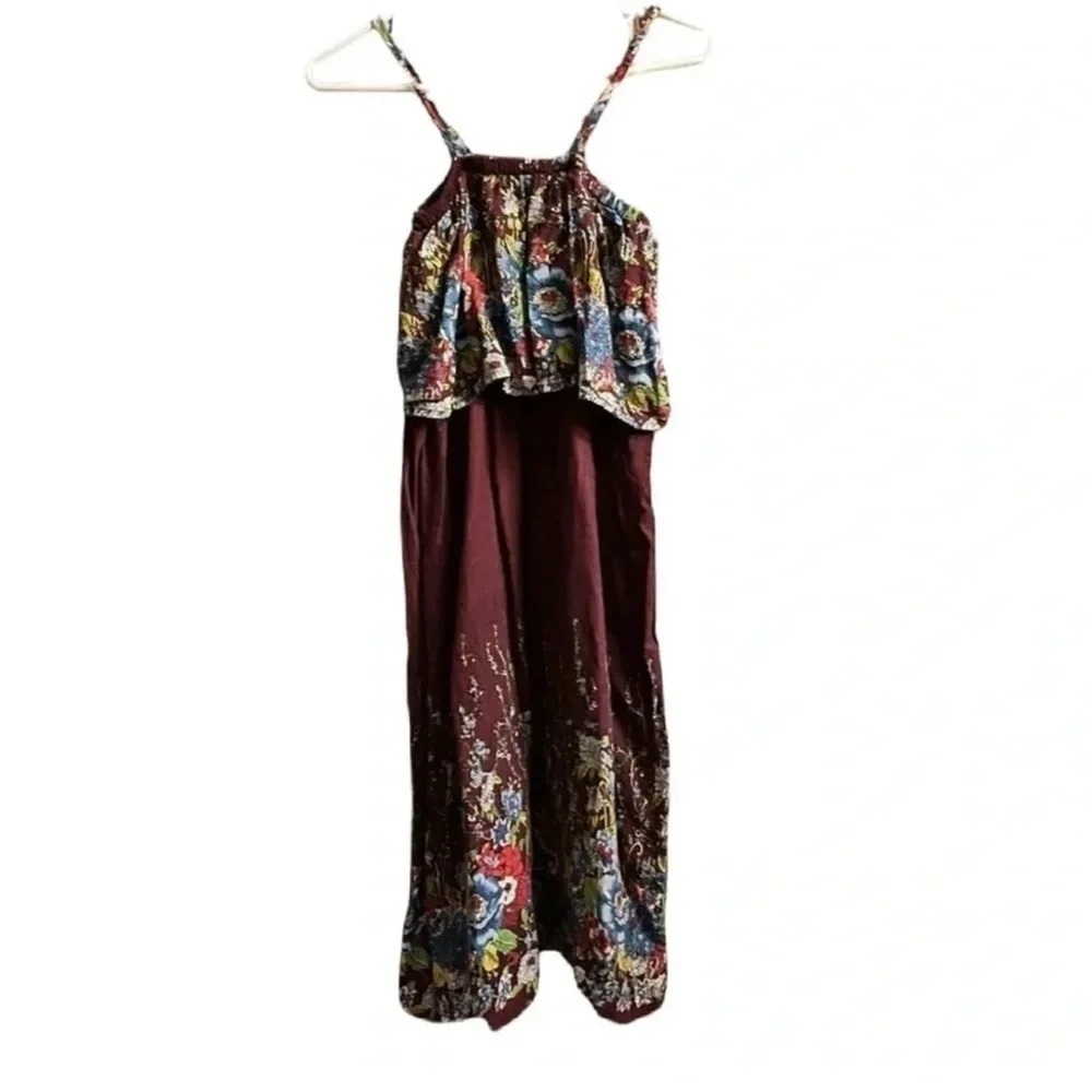 Floral Patterned Sleeveless Dress  Burgundy Size 13 Junior